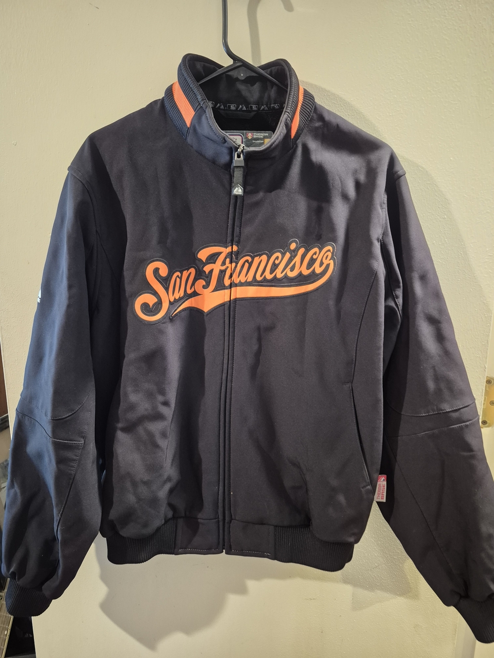 Majestic Black Bomber Jacket with Orange "San Francisco" Script